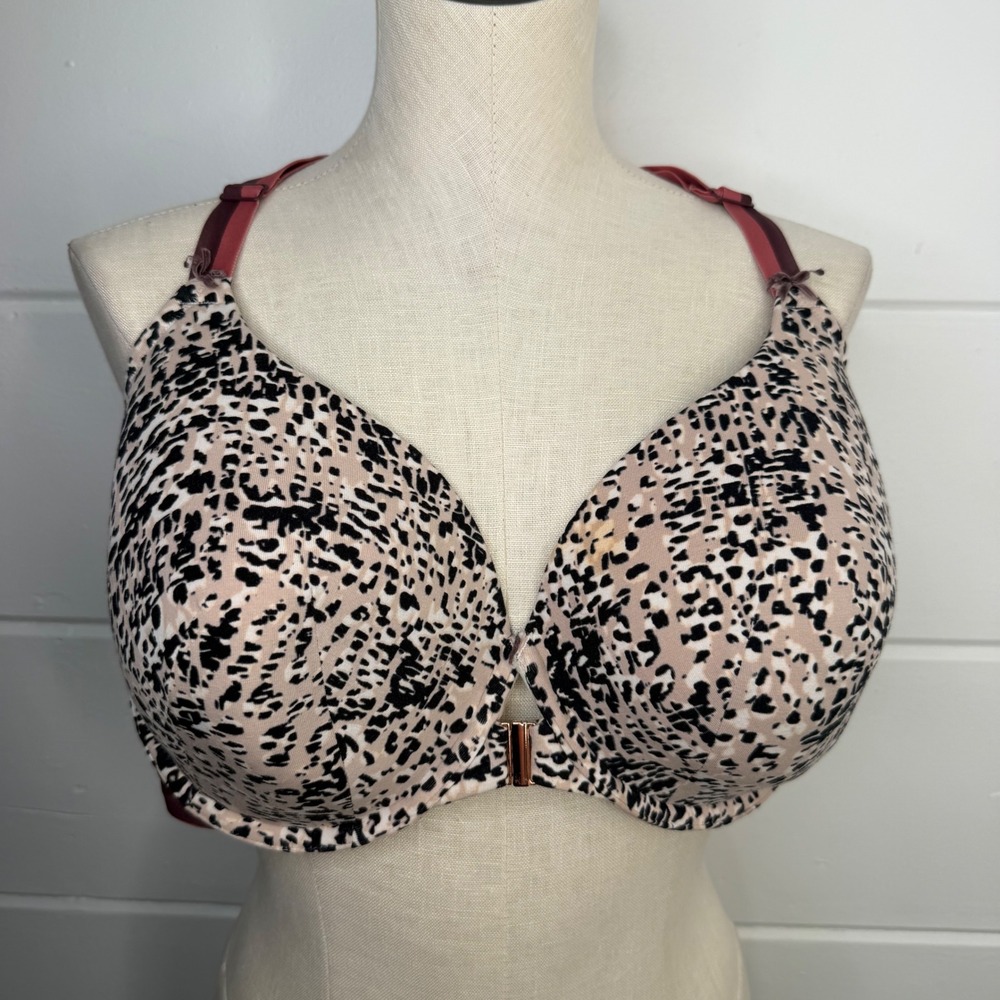 Cacique Lane Bryant Bra 44DD Front Closure Racerback Spotted Pink Plus Size Bra